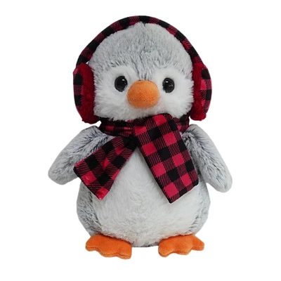 PINGOUIN EN PELUCHE AVEC ÉCHARPE À CARREAUX