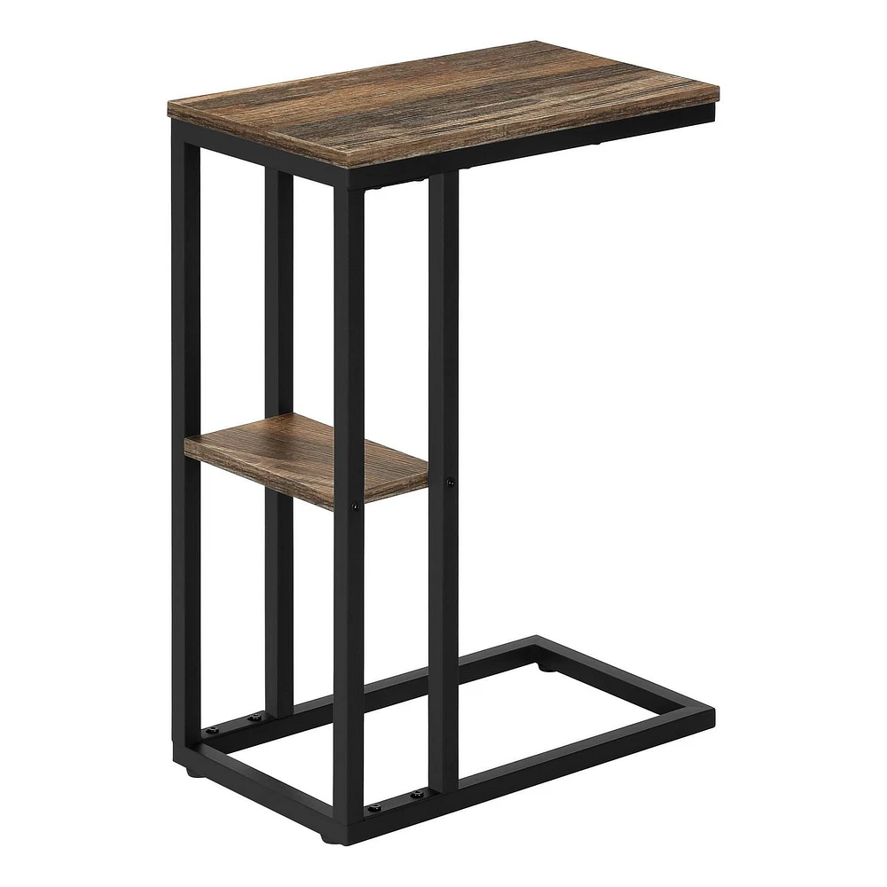 Monarch Specialties Table D'appoint, En Forme De C, Bout, Côté, Collation, Salon, Chambre À Coucher, Métal, Stratifié, Brun, Noir, Contemporain, Moderne