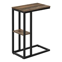 Monarch Specialties Table D'appoint, En Forme De C, Bout, Côté, Collation, Salon, Chambre À Coucher, Métal, Stratifié, Brun, Noir, Contemporain, Moderne