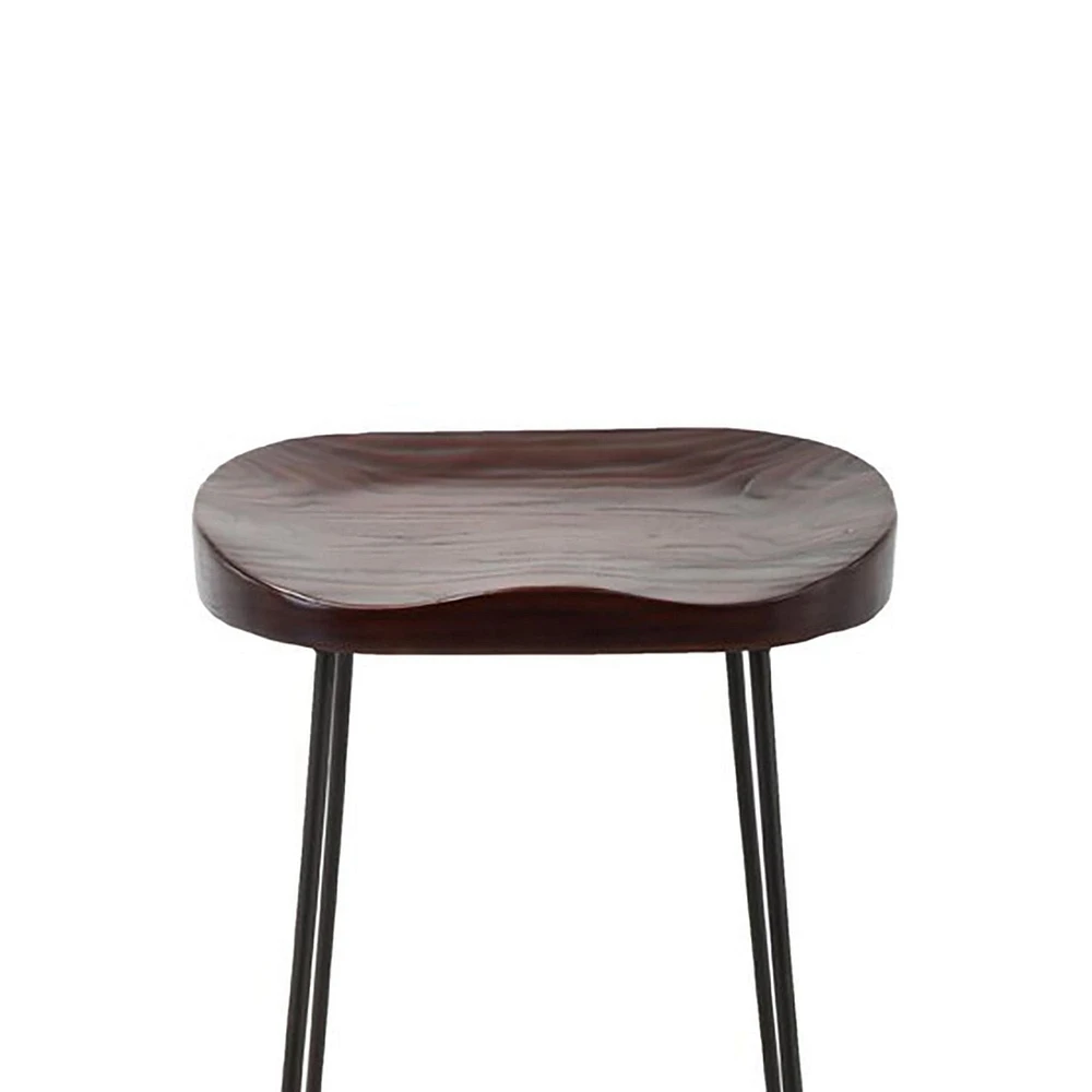 Plata Import Tabouret Banjul, Tabouret en bois massif, Tabouret sans dossier en Noyer, Tabouret en bois de comptoir, Tabouret sans dossier avec pieds noirs, Tabouret sans dossier rustique, Tabouret sa
