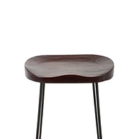 Plata Import Tabouret Banjul, Tabouret en bois massif, Tabouret sans dossier en Noyer, Tabouret en bois de comptoir, Tabouret sans dossier avec pieds noirs, Tabouret sans dossier rustique, Tabouret sa