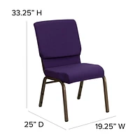 HERCULES Series 18.5''W Stacking Church Chair in Royal Purple Fabric - Gold Vein Frame