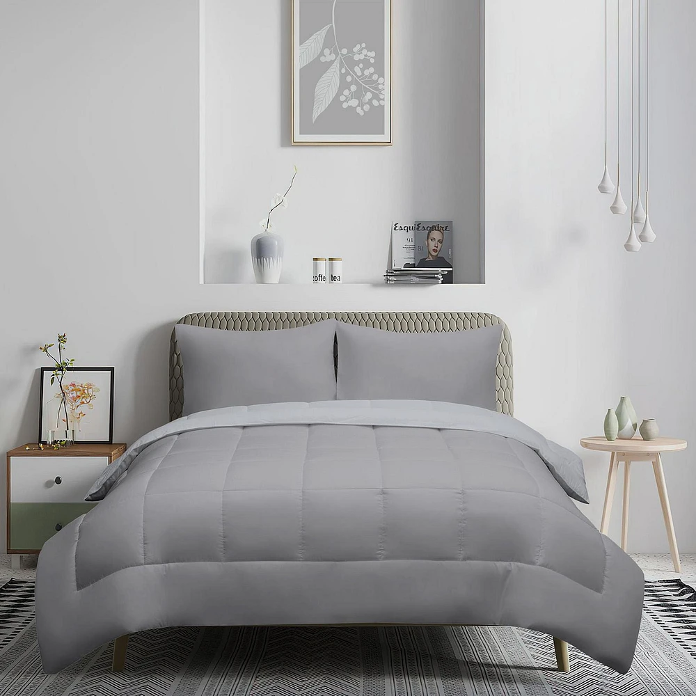 Safdie & Co. Solid Gray Reversible Comforter Set 3PC - Camden Double Queen