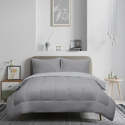 Safdie & Co. Solid Gray Reversible Comforter Set 3PC - Camden Double Queen