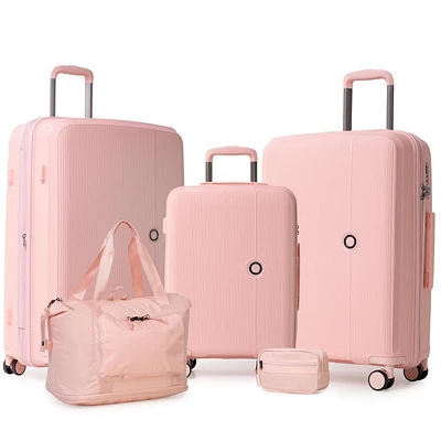 5 Piece Hardside Luggage Set: 28 Inch Spinner Suitcase, 24 Inch Rolling Luggage, 20" Carry-On Suitcase, Toiletry Kit & Expandable Tote Bag