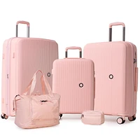 5 Piece Hardside Luggage Set: 28 Inch Spinner Suitcase, 24 Inch Rolling Luggage, 20" Carry-On Suitcase, Toiletry Kit & Expandable Tote Bag
