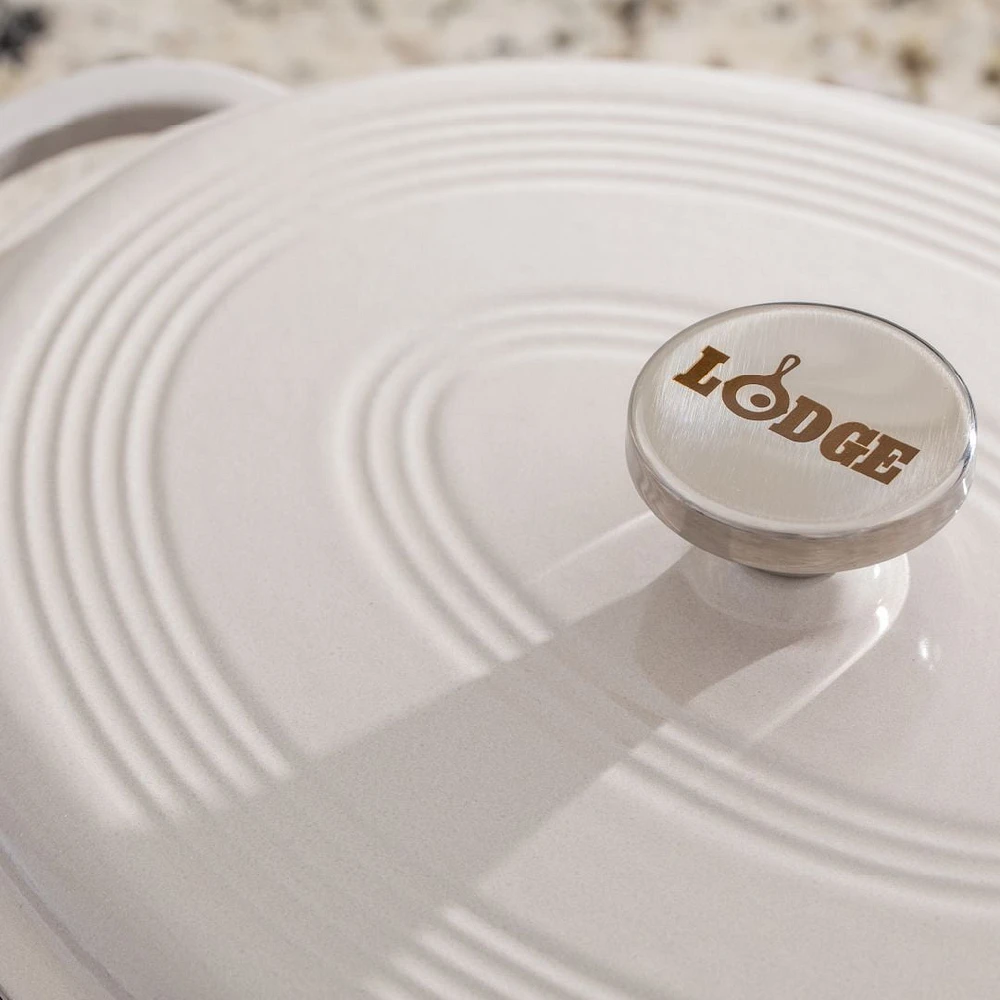 Lodge 7 Quart Oval Oyster Enamel Cast Iron Dutch Oven