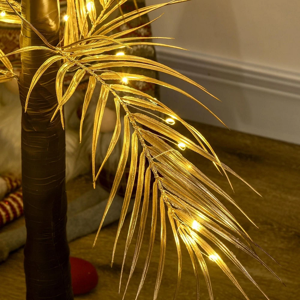 HOMCOM 5 ft Artificial Palm Tree Light with Pre-Lit LED Light for Home Party, Indoor and Covered Outdoor Use