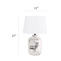 Simple Designs Rustic Deer Buck Nature Printed Ceramic Farmhouse Accent Table Lamp with Fabric Shade