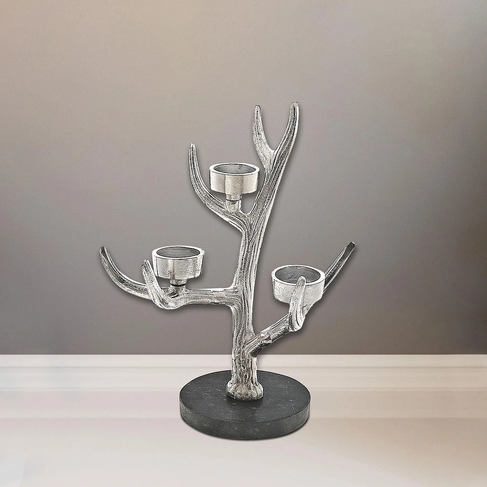Christmas Antler On Marble With 3 Tealight Holder