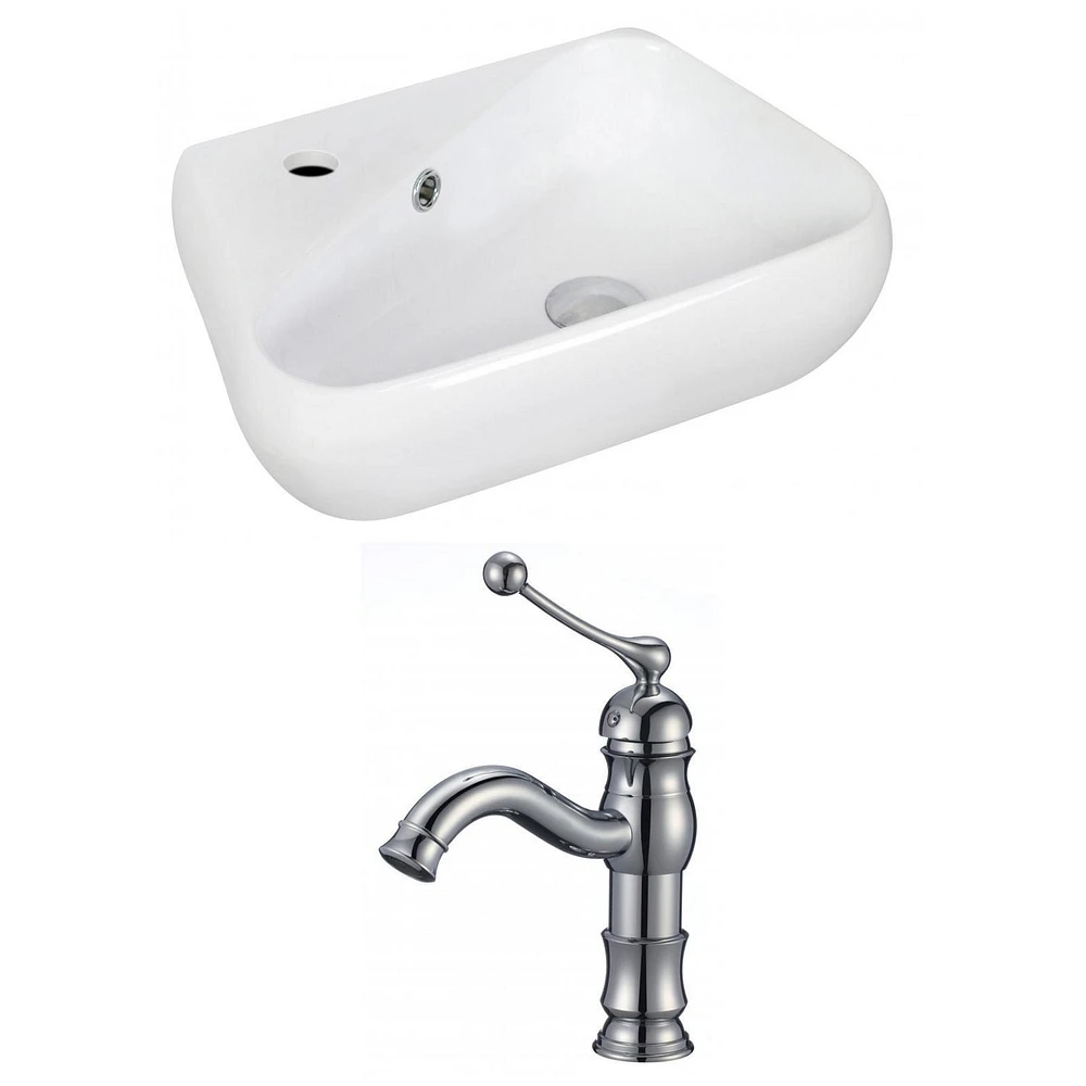 American Imaginations -in. W Wall Mount White Bathroom Vessel Sink Set For 1 Hole Left Faucet AI