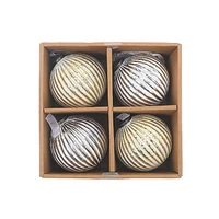 Ornement De 4 "Glass Coiled White Peint (Or + Argent) - Ensemble De 4