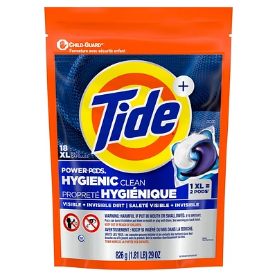 Capsules de détergent à lessive Tide Hygienic Clean Heavy Duty 10X Power PODS, parfum Original, élimine la saleté visible et invisible 18CT