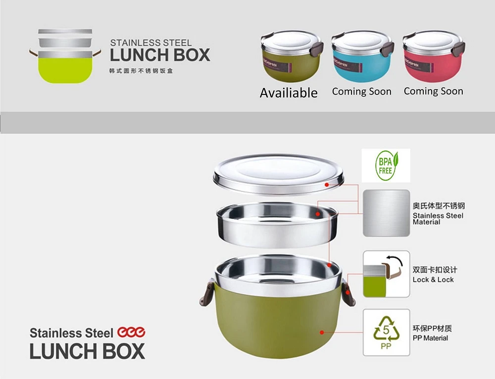 1 L Thermal 2 Layer Stainless Steel Thermal Lunch Container - Military Green, Volume & Colour: 1L  / Miliatry Green