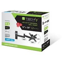 Techly Support mural inclinable/pivotant pour téléviseur LCD/LED de 13" à 30" 3 articulations Inclinaison +/-12° 180° horizontalement VESA jusqu'à 100x100 mm, Noir