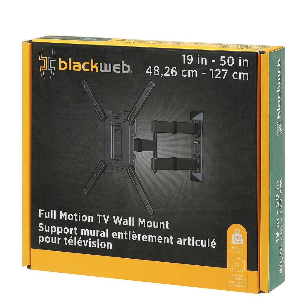 blackweb Full Motion TV Wall Mount for 19 in. to 50 in. TV's (Black), Tilts & Swivels