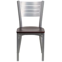 HERCULES Series Silver Slat Back Metal Restaurant Chair - Cherry Wood Seat