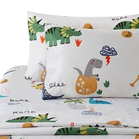 Literie Marina Décoration pour enfants, garçons et tout-petits, en percale de coton doux 600 fils, avec attache d'angle et fermeture à glissière, motif dinosaures et zoo