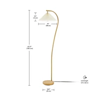 Lampe sur pied de 1,57 m (62 po) de Novogratz x Globe couleur bois avec abat-jour en tissu plissé blanc cassé<br>