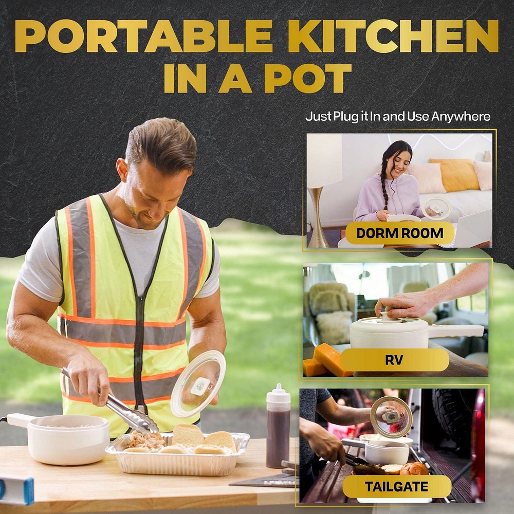 Ceramax Electric Hot Pot Nonstick Ceramic Skillet Pan Mini Cooker with Lid Steamer