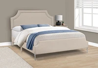 Monarch Specialties  Lit, Grand, Chambre À Coucher, Rembourré, Regard Lin Lin Beige, Pieds En Métal Chrome, Transitionnel