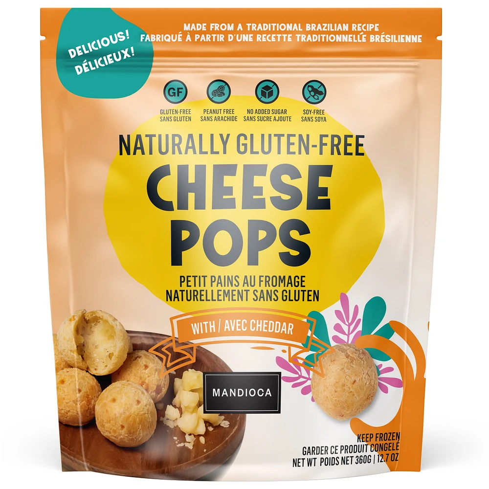 CHEESE POPS CHEDDAR, Natuarally Gluten Free Brazilian Style Cheese Buns