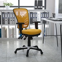 Chaise exécutive pivotante multifonctions en maille jaune-orange à dossier mi-hauteur avec appui-bras réglable