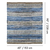 Fabstyles Indigo Recycled Denim & Leather Rug for Living Room, Hallway, Patio