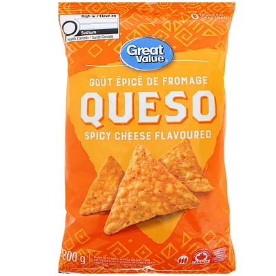 Great Value Queso Spicy Cheese Flavoured Tortilla Chips, 200 g