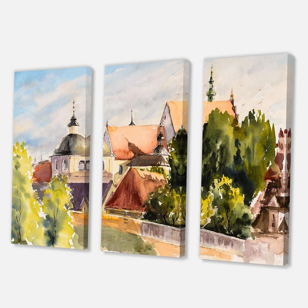 Designart View of Old Polish City In Nature Canvas Wall Art