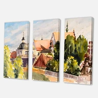 Designart View of Old Polish City In Nature Canvas Wall Art