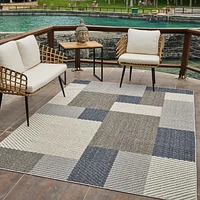 Rug Branch Hogar Abstract Indoor Outdoor Area Rug, Grey Blue, Geometric - Living Room, Bedroom, Dining Room, and Kitche