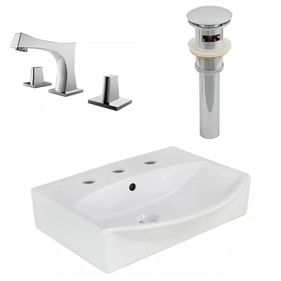 19.5-in. W Above Counter White Bathroom Vessel Sink Set For 3H8-in. Center Faucet AI-26583