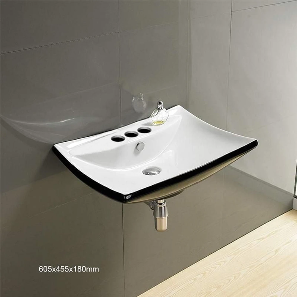 American Imaginations 23.8-in. W Wall Mount Black-White Bathroom Vessel Sink For 3H4-in. Center Drilling AI-28469