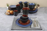 Gibson Home – Vaisselle en grès Soho Round, 16 pièces, bleu et noir