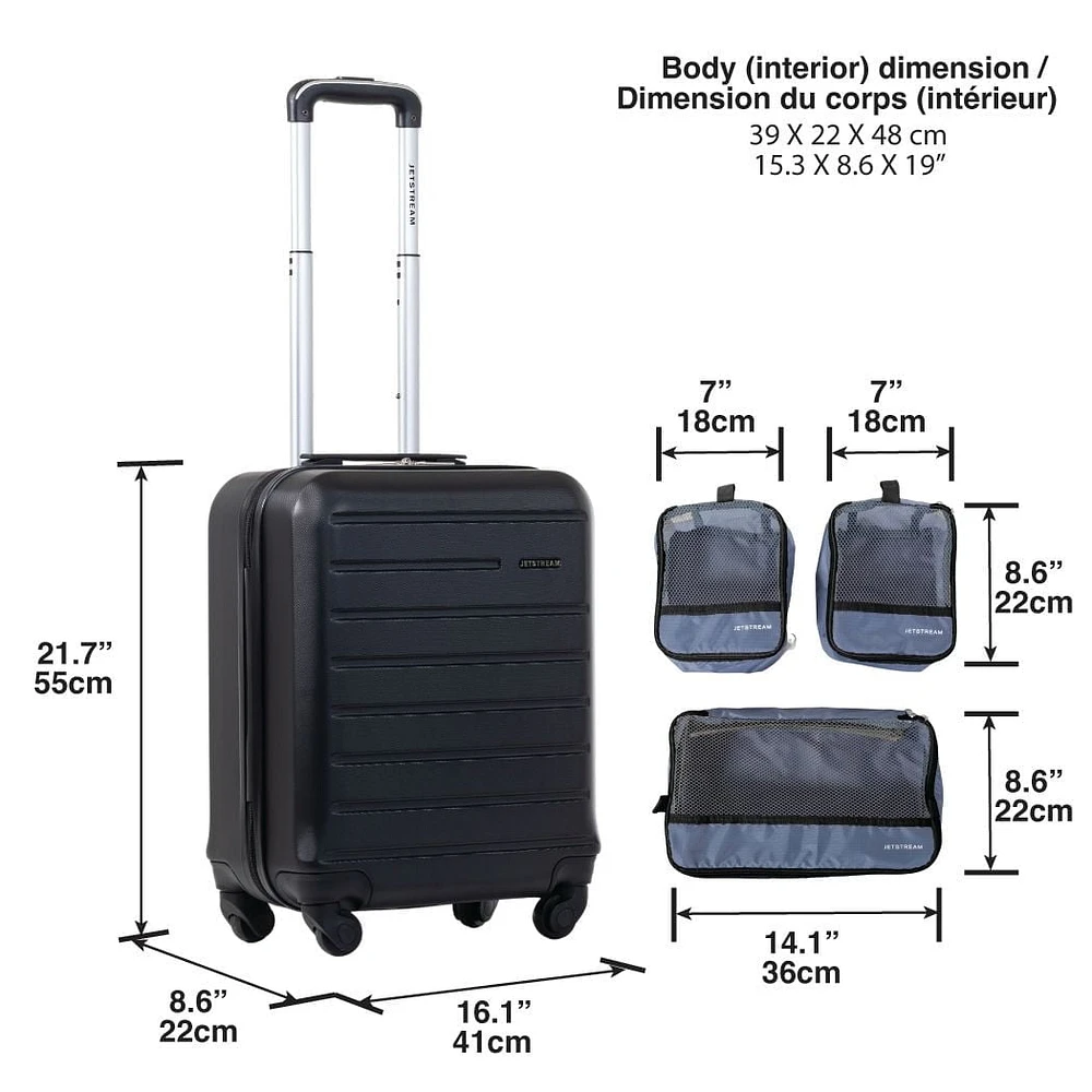 JetStream® Carry On Hardside Rolling Luggage with 3 Packing Cubes, Carry On Suitcase with Spinner Wheels