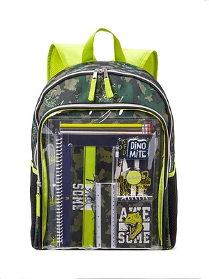 Schoolyard Vibes backpack with Stationary Set, Dino Stationary Backpack Set