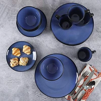 Gibson Home – Vaisselle en grès Soho Round, 16 pièces, bleu et noir