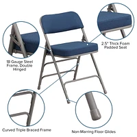 HERCULES Series Premium Curved Triple Braced & Double-Hinged Black Pin-Dot Fabric Metal Folding Chair