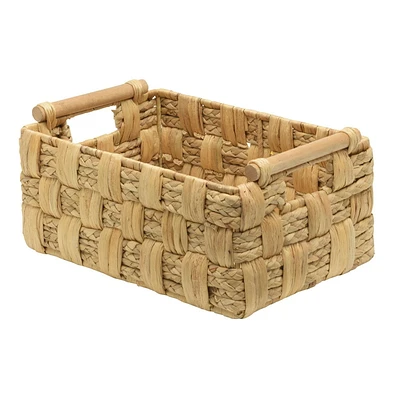 Panier de rangement tissé jacinthe d'eau et feuilles naturelles fini naturel