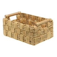 Panier de rangement tissé jacinthe d'eau et feuilles naturelles fini naturel