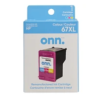 onn. Remanufactured HP 67 XL Tri-Colour Ink Cartridge, (360229729), Tri-Colour