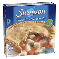 Swanson Chicken Pot Pie: flaky crust stuffed with cooked seasoned chicken, carrots, potatoes, and peas, 200 g