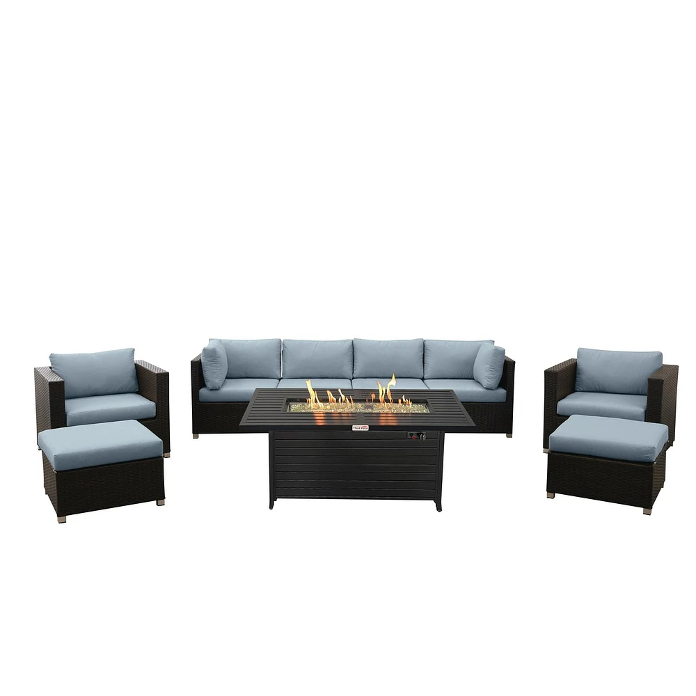 Innesbrook Collection Ensemble de conversation de patio en aluminium 9 pièces avec coussins de spa et table de feu rectangulaire