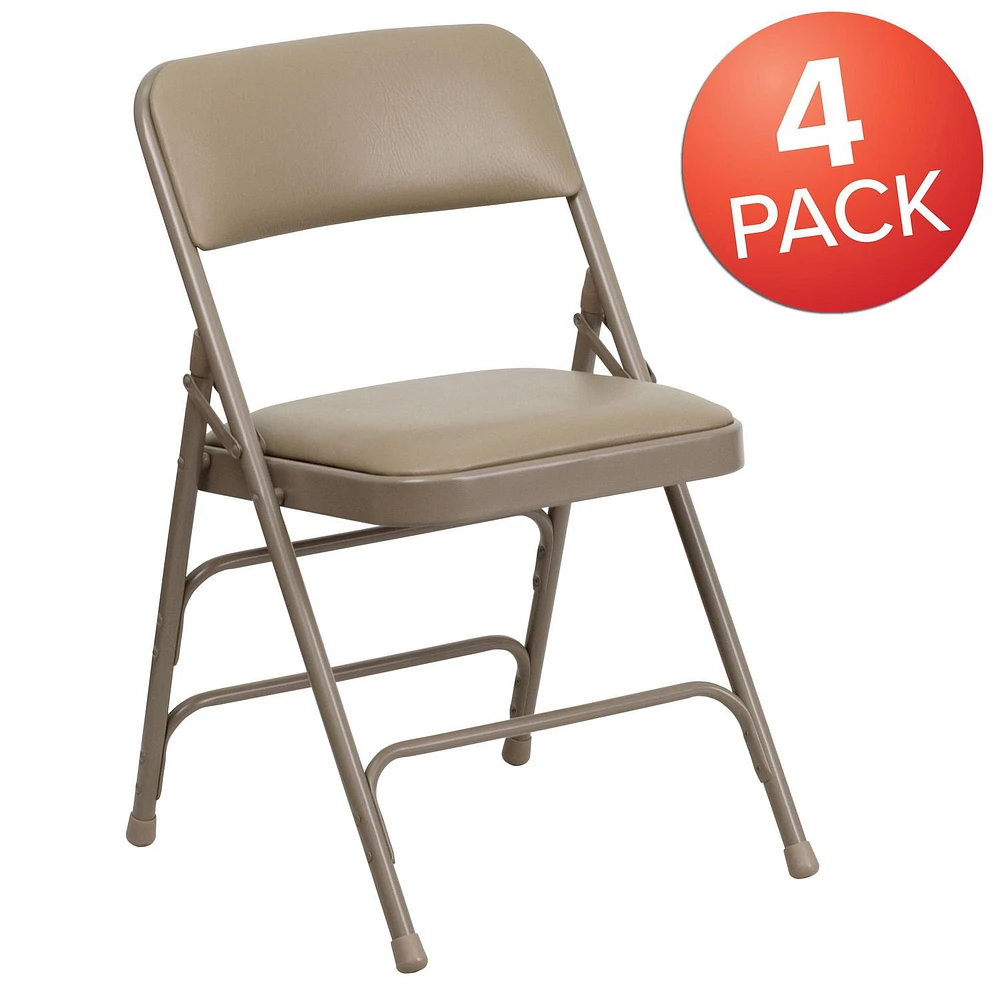 4 Pk. HERCULES Series Curved Triple Braced & Double Hinged Beige Vinyl Metal Folding Chair
