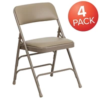4 Pk. HERCULES Series Curved Triple Braced & Double Hinged Beige Vinyl Metal Folding Chair
