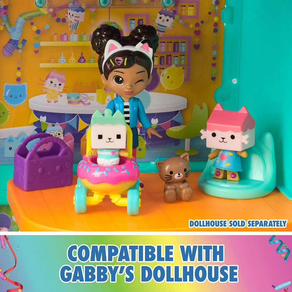 Gabby's Dollhouse, Coffret de figurines Crèche pour chats avec Gabby, Bébé Boîte, Bébé Benny Boîte, jouets surprise et accessoires pour la maison magique, jouets pour filles et garçons à partir de 3 a