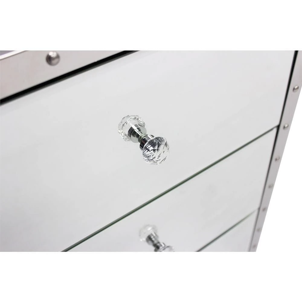 Neyri Mirrored Nightstand, Mirrored Nightstand, Bedroom Nightstand, MDF Nightstand, Mirrored Bedside Table, Silver Nightstand, Three Drawer Nightstand with Clear Knobs