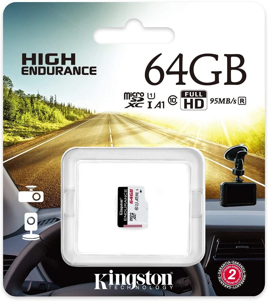 Kingston 64GB High Endurance MicroSD SDHC Flash Memory Card High Performance, 1080P, Full HD, Up to 95MB/S Read (SDCE/64GBCR)