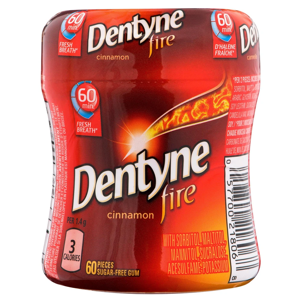 Dentyne Fire Cinnamon, Sugar Free Gum, 1 bottle (60 pieces), 60 count